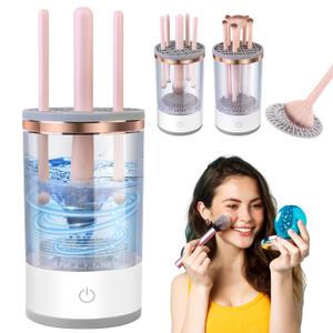4 IN 1 Electric Makeup Brush Cleaner Machine, Portable Automatic Make Up Brushes Cleanser, New Beauty Cosmetic Cleaners And Dryers, Washer Set, Makebrush Cleaning Tool, Cute Brushcleaner Blender Kit (Clear)