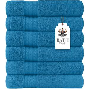 HERCULEAN Large Bath Towels 24 x 50 Pack of 6 | Quick Dry and Highly Absorbent | 100% Cotton Terry Towels for Bathroom - Perfect for Shower - Pool and Spa - Luxury Soft Towels - Teal Blue