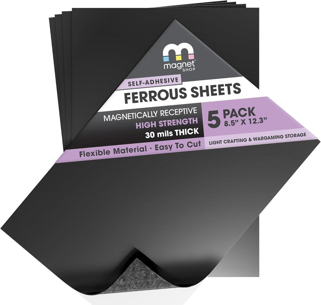 TMS Magnet Receptive Sheets with Adhesive Backing for Craft and Magnetic Miniatures Storage | Flexible Rubber Sheet Metal | 5 Pack, 30 mil Thick, 8.5 x 12.3 | Fits Inside US Really Useful Box