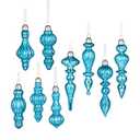 Glass Christmas Ball Drop Finial Ornaments Holiday Trees Wreaths & Garland Decor Blue Color (9 Pieces)
