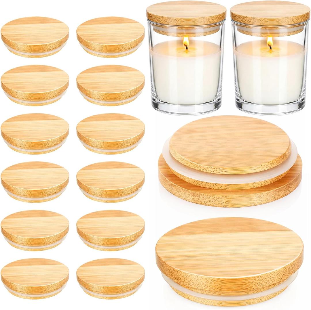 12 Pcs Bamboo Lids for 7oz Candle Jars, Wood Cup Lids Tops for Making Candle, Glass Jars, Reusable Cover for Storage Decor Sample Container