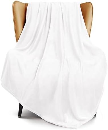 Exclusivo Mezcla Fleece Throw XL Blanket for Couch, Sofa, Super Soft and Warm Pure White Blankets, All Season, Cozy, Plush, Lightweight, 50x70 Inches