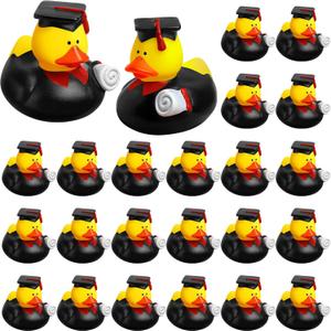 Sratte 24 Pack 2" Graduation Ducks Bulk Rubber Ducks Class of 2026 Squeaky Stress Relief Diploma Grad for Cruise Student Adult Graduates Gift Prize Party Decorations School College(Black, Red)