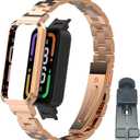 Compatible for Xiaomi Redmi Smart Band Pro Strap,Redmi Smart Band Pro Stainless Steel Metal Replacement Bands Straps Watchband Accessories for Xiaomi Redmi Smart Band Pro Bracelet (FG2 Rose Gold)