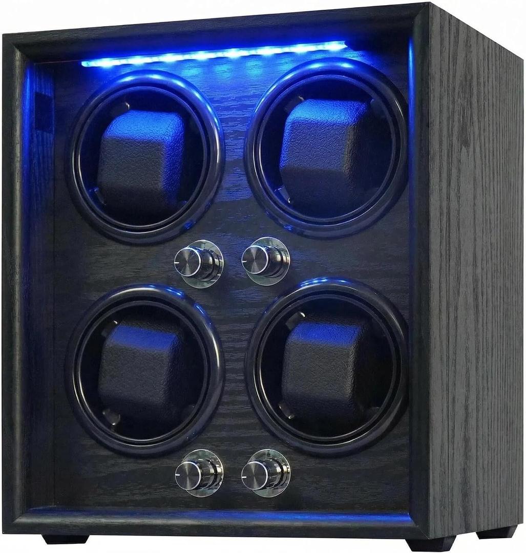 Oryx Watch Winder for 4 Automatic Watches, Rotating Watch Box 5 Rotation Modes Setting Display Case with LED Light, AC/USB Powered Super Quiet Mabuchi Motor