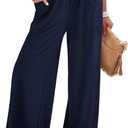 GRAPENT Wide Leg Pants for Women High Wasited Baggy Palazzo Pants Casual Pull On Bell Bottom Smocked Elastic Waist Pants (Small, Dark Blue)