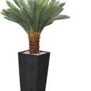 4FT Artificial Cycas Tree, Faux Sago Palm Tree with Planter, Decorative Rocks, Fake Palm Tropical Plant with Authentic Leaves and Trunk for Home Office Patio Porch Decor(Black)