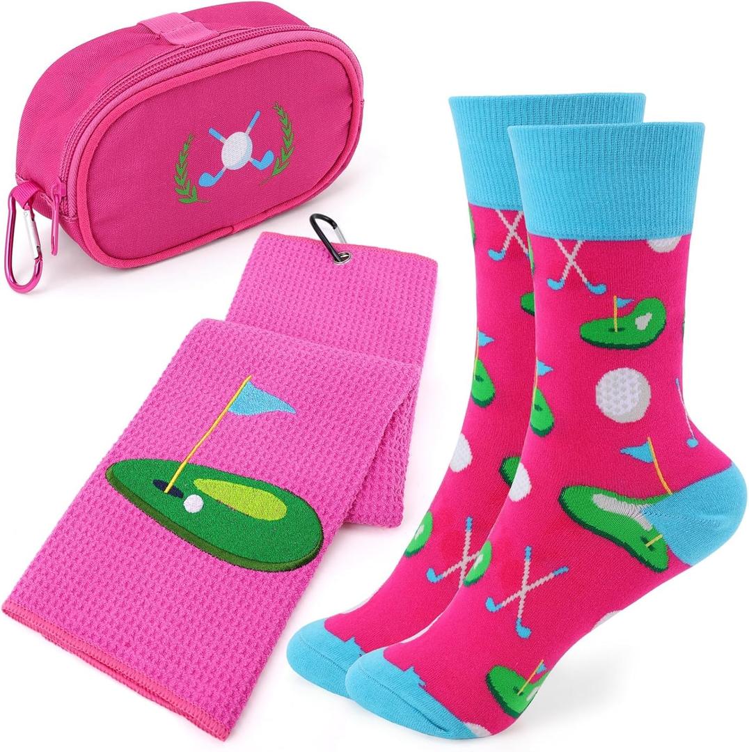 Vansolinne Golf Towel, Ball Bag & Socks - Microfiber Waffle Novelty Gifts for Women - Mother's Day, Birthday & Retirement