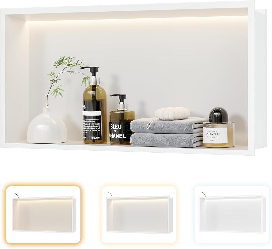 Qeke 24" X 12" Stainless Steel Shower Niche w/ 3 CCT Dimmable Light, White