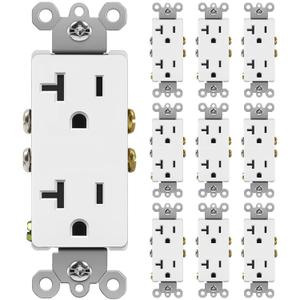 BESTTEN 10 Pack 20 Amp Decorator Wall Receptacle Outlet, Non-Tamper-Resistant, 20A/125V/2500W, Residential and Commercial Use, UL Listed, White