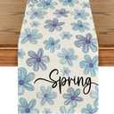 2 x Artoid Mode Blue Beige Hand-Painted Daisy Flower 210 GSM Spring Table Runner, Summer Kitchen Dining Table Decoration for Home Party Decor 13x72 Inch