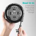 KMC 4-Outlet Surge Twist Cord Reel, Retractable Power Strip Surge Protector, 735J Surge Protection, 5ft Long Retractable Extension Cord, 3-Prong Low-Profile Flat Plug, UL/ETL Certified, Gray