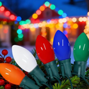 C9 Vintage Christmas Lights Outdoor, 26Ft Incandescent Christmas String Light with 25 7W MultiColored Bulbs, C9 Xmas Lights Decorations UL Listed for Holiday Roofline Patio Balcony Window Xmas Decor