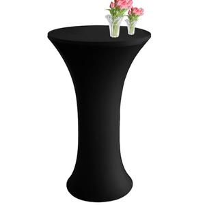 Round 24 x 43 Inch Highboy Spandex Cocktail Tablecloth Black- Fitted Cocktail Elastic Table Covers, Protective, Reusable, Wrinkle Resistant, Spring Decor for Party, Pub, Banquet, Bistro, Bar (2pcs)
