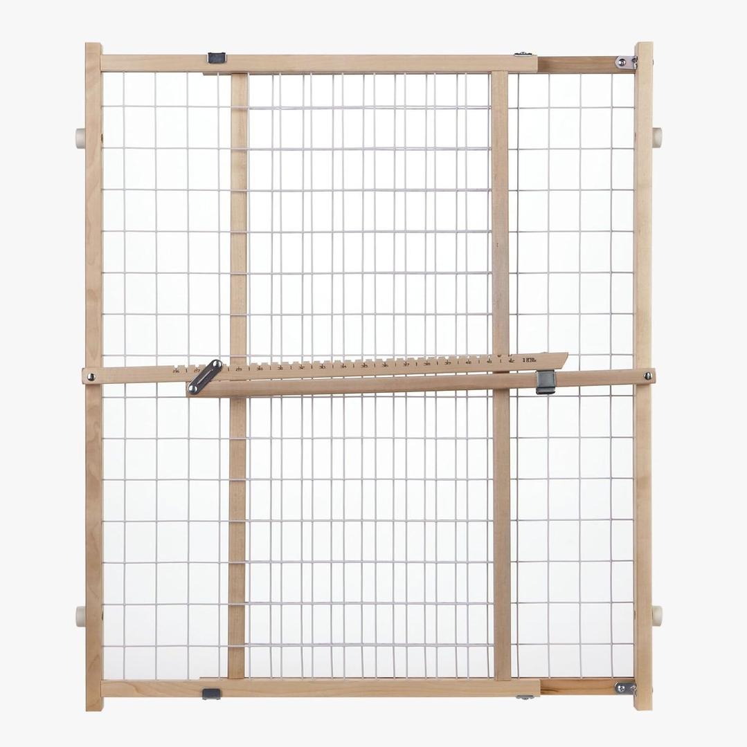 Toddleroo by North States Extra Wide Wire Mesh Wooden Baby Gate: 29.5"-50" Wide. Pressure Mounted Baby Gate for Doorway. (31" Tall, Sustainable Hardwood)