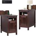 WLIVE Narrow End Table Set of 2 With Charging Station, Side Tables for Living Room, Small Spaces, Couch, Night Stand Set With Storage, USB Ports and Outlets, Espresso