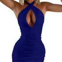 BEAGIMEG Women's Sexy Bodycon Sleeveless Criss Cross Ruched Halter Mini Dress Party Club Dress
 XS 