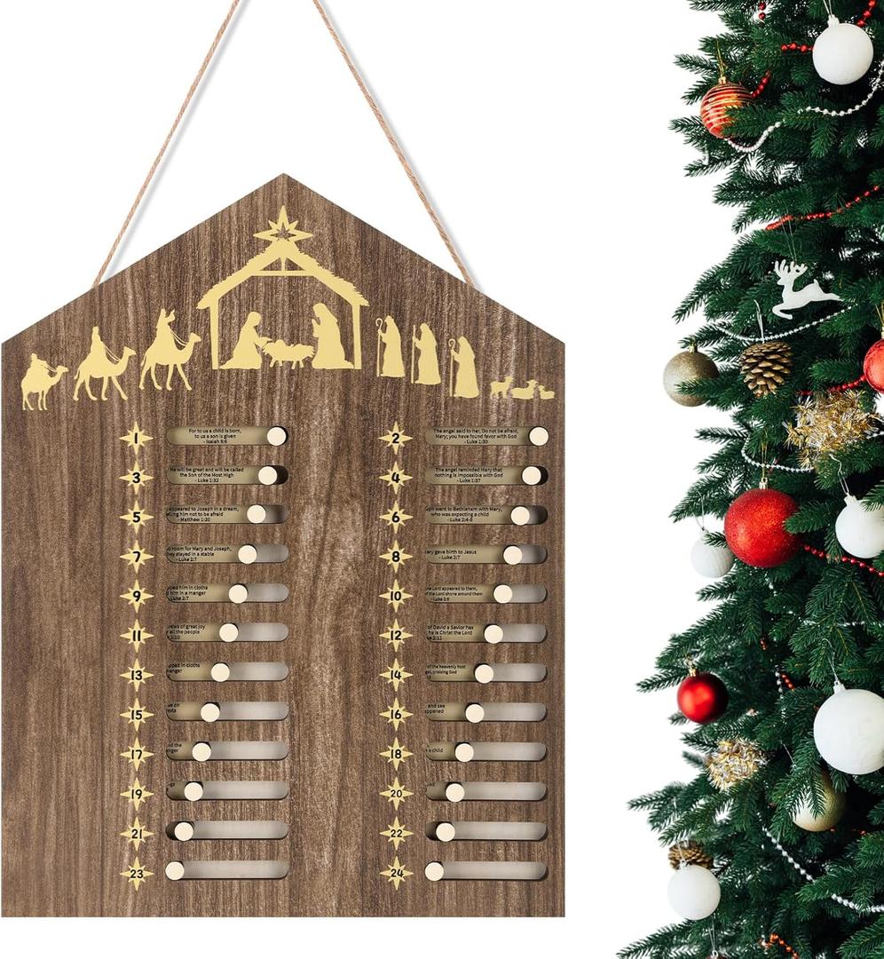 15.7x11.8'' Wooden Christmas Countdown Advent Calendar Farmhouse Christmas Calendar, Xmas Wooden Hanging Decor for Wall, Xmas Wall Decoration for Bedroom Gifts(Retro)