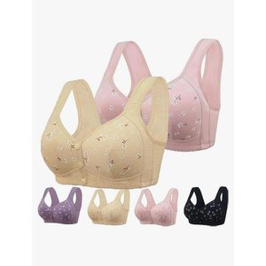 Ellymuse Daisy Bra, Ellymuse Senior Bra, Ellymuse Comfortable Front Button Bra, Ellymuse Daisy Bras for Older Women, Pink and Yellow
