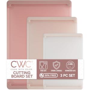 COOK WITH COLOR Extra Large Cutting Board Set, Jumbo-Sized Boards with Rubber Border for Enhanced Cooking Experience, 3-Piece, Pink