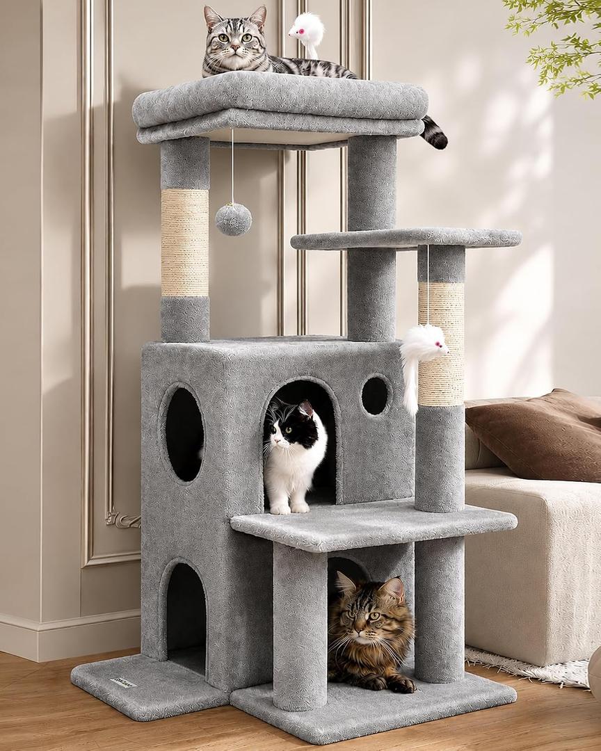 Globlazer Cat Tree Tower for Indoor Cats Large Adult, FC50, Light Grey, XL, 23.2"L x 21.6"W x 50.39"H