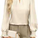 BMJL Womens Dressy Casual Blouse Black Long Sleeve Shirts Satin Silk Keyhole Business Work Tops Fall Outfits 2025.M