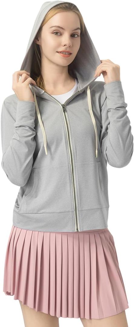 Women's Stretch Athletic Full Zip Hoodie - Kangaroo Pockets, Comfort Workout Jacket for Active & Relaxed Days (Gray, M)