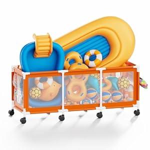 Jotesnew 365 Gallon 103" L Extra Large Swimming Pool Storage Bin, Pool Noodles Holder, Toys, Floats, Balls and Floats Equipment Mesh Rolling Storage Organizer Bin, 103" Lx32 Wx35 H (Orange)