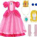 Spooktacular Creations Halloween Pink Princess Dress, Kids Princess Dress Up, Peach Crown Costume for Girls Birthday (Medium(8-10 yrs))