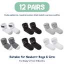 Mother's Choice Organic Cotton Baby Socks 0-6 Months - 12 pairs Soft, Cozy, and Gentle Newborn Socks for Girls & Boys, Perfect for Baby Registry, Everyday Wear, and Infant Comfort