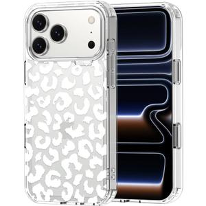 MOSNOVO for iPhone 17 Pro Max Case | Military Grade 6.6ft Drop Tested | Camera Control | Clear with White Leopard Print Design