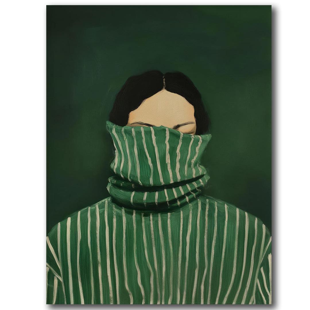 UCRAASDEB Emerald Green Abstract Feminine People Wall Art, Girl with Flowers Minimal Japandi Female Abstract Canvas Prints, Retro Female Portrait Aesthetic Decor for Bedroom Apartment Dorm 24'' x 16''