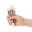 Luxury Sustainable Mini Dual-Ended Makeup Brush Set, 4 Piece Professional & Travel Makeup Brushes with Case, Vegan, Cruelty-Free Brush Kit for Face and Eyes, Eco Friendly, On-The-Go Use