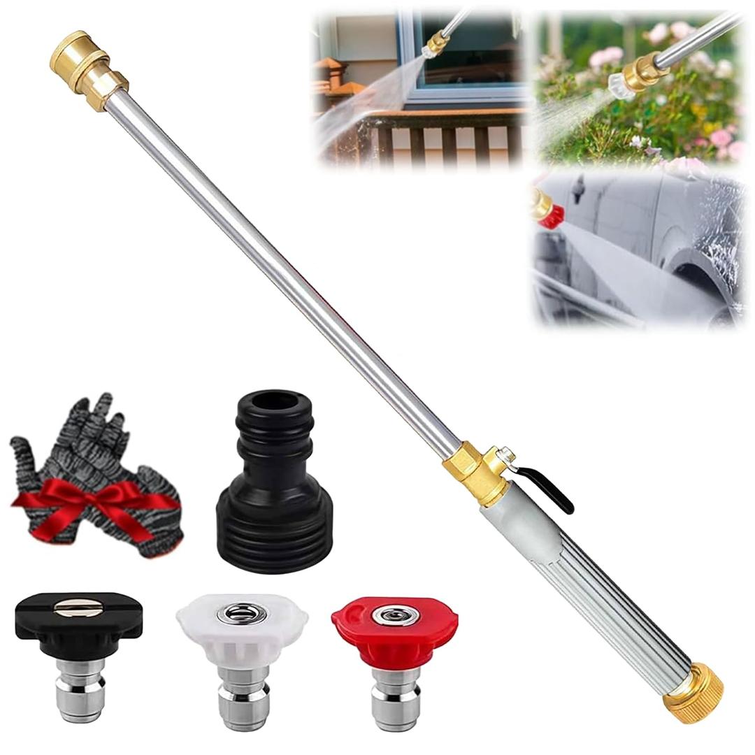 Jet Nozzle Power Washer for Garden Hose, Pressure Washer Wand with 3 Spray Tips and Quick Connectors, Hydro Jet Cleaning Tool for Car Washing, Patio, Garden, and Outdoor (Gray)