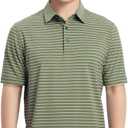 M MAELREG Boys' Polo Shirt Striped Short Sleeve Moisture Wicking Performance Stretch Active Casual Collared Kids Golf Shirt (6 Years, Light Green/White Stripe)