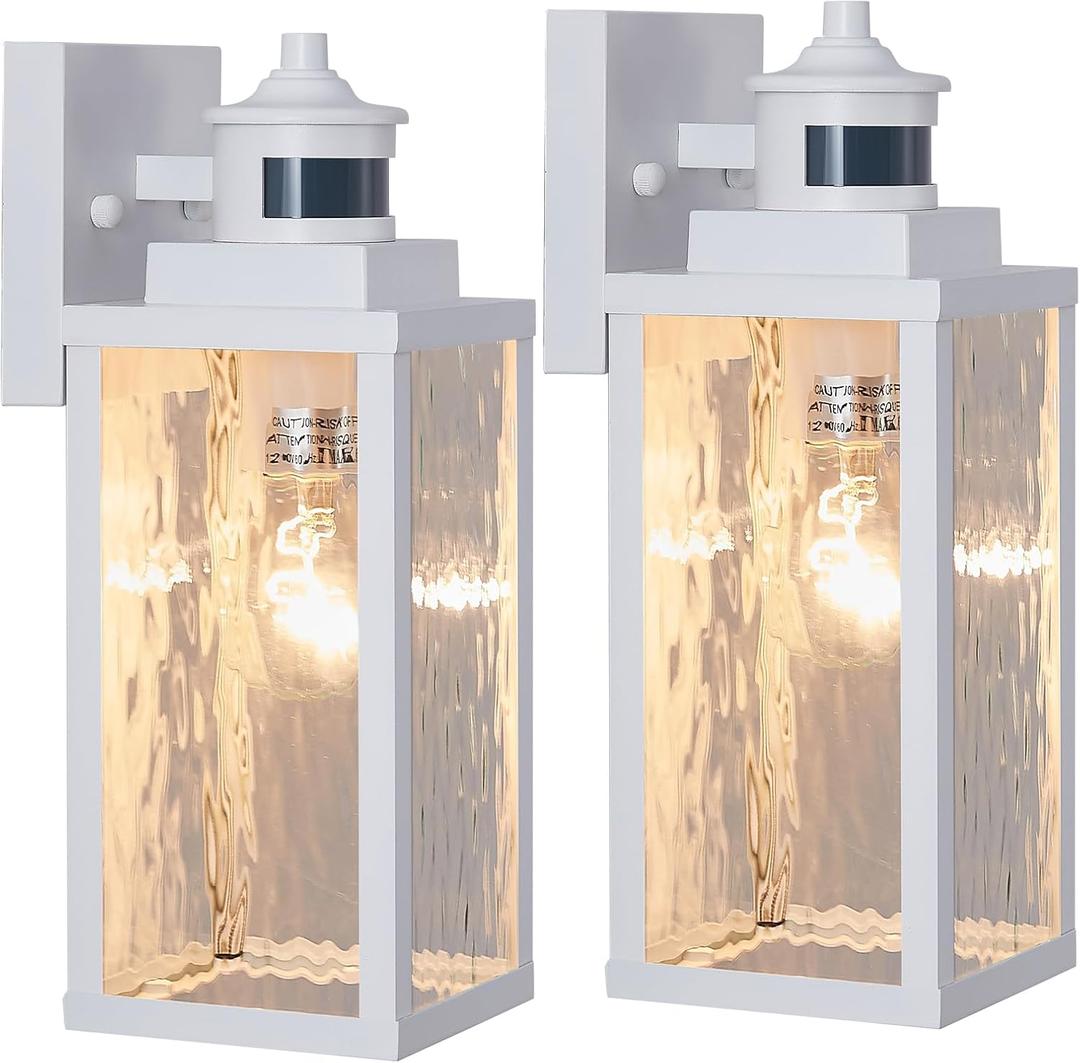 2 Pack White Motion Sensor Outdoor Wall Lights,Updated Dusk to Dawn Outdoor Lighting, Exterior Light Fixtures Wall Mount,Waterproof Porch Light Outside Lights for House