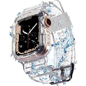Blingbrione Clear Band Compatible Apple Watch Women 38mm 40mm 41mm 42mm 44mm 45mm 46mm Men,Transparent Jelly Soprt Strap with Cover Case Protector for iWatch Series 11 10 9 8 7 6 5 4 3 2 1 SE Blue Pink White Fluorescent Green (Clear)