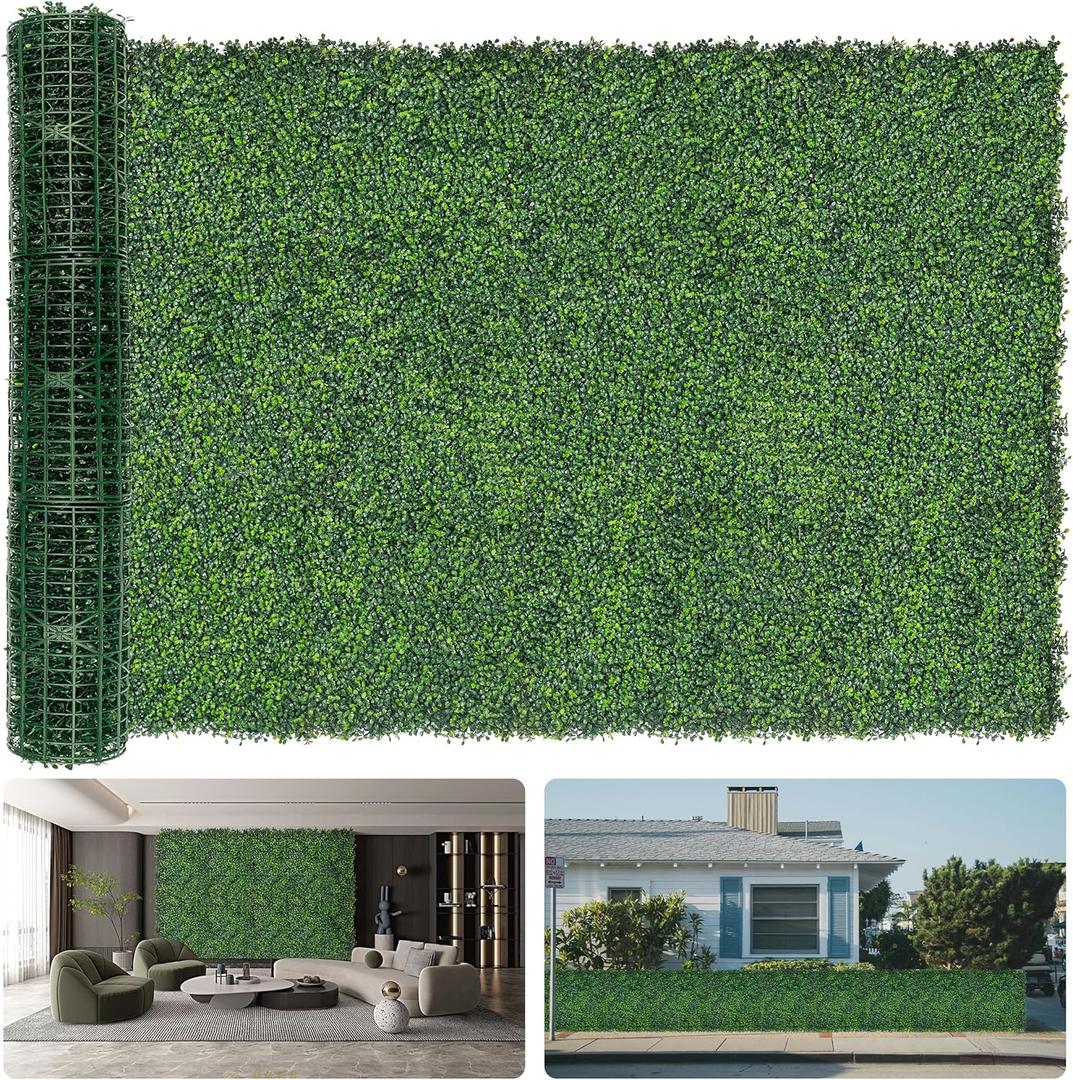 Artificial Boxwood Roll Panels: 60"x128" (53.5 sqft) UV-Anti Faux Hedge Privacy Screen - 4-Layer Fake Greenery Ivy Vine Grass Wall for Garden, Patio, and Balcony Backdrop Decoration
