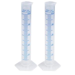 2PCS 50ml Measuring Cylinder, Plastic Transparent Graduated Cylinder, Science Test Tube Flask, 2-Sided Bule Measuring Lines Graduated Cylinder Beaker