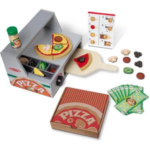 Melissa & Doug Top & Bake Wooden Pizza Counter, Kids Kitchen Playset with Play Food & Play Kitchen Accessories, Preschool Toys for Girls & Boys Ages 3+ - FSC Certified