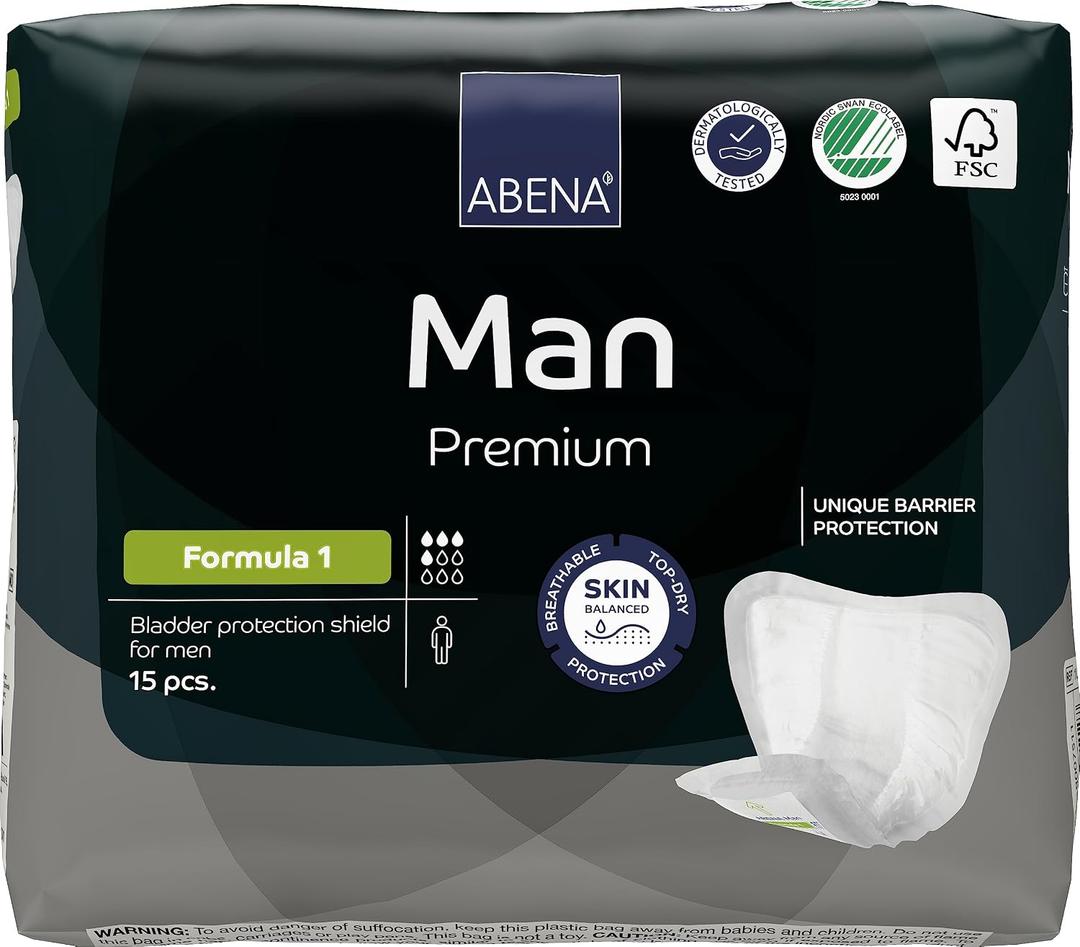 Abena Man Premium Incontinence Guards, (Sizes 0 to 2) Formula 1, 180 Count