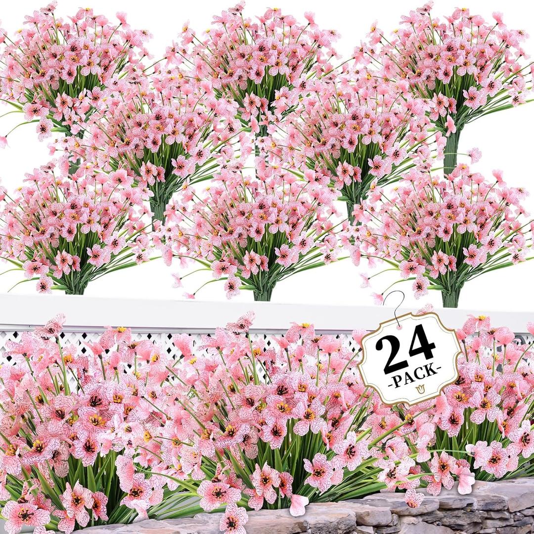 24 Peach Bundles Artificial Flowers for Outdoors/Indoors Fake Flowers Plants for Indoor Outside Garden Porch Window Box Home Wedding Farmhouse