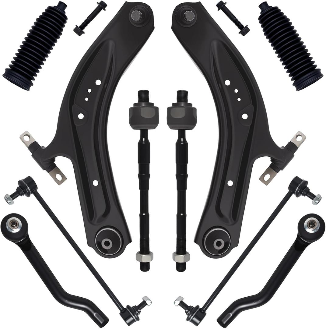 AUQDD 10Pc Front End Suspension Kit Fit For 2014-2020 Ni-ssan Rogue, 17-22 Rogue Sport, 2 Lower Control Arm w/Ball Joint 2 Sway Bar Link 4 Outer Inner Tie Rod End (# K623110 K750783 EV801396 ES801220)