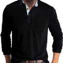Men's Casual Polo Shirts Classic Button Basic Long Sleeve Shirt Solid Color Cotton Tees Stylish Tops Large