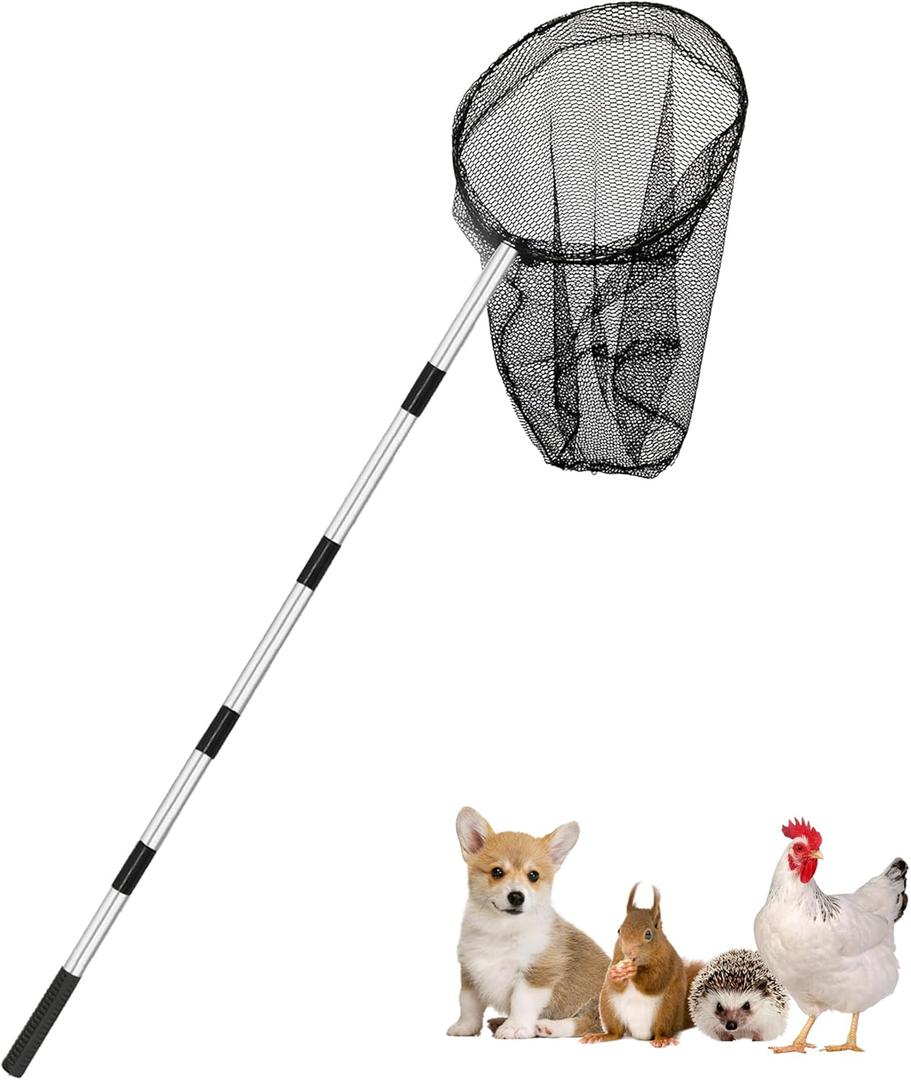 Catch Net - Small Animal Catcher for Chicken, Duck, Goose, Fish, Cat, Bird, Raccoon, Dog and Others (Detachable Handle 16 "-78" with 16" Net Opening)