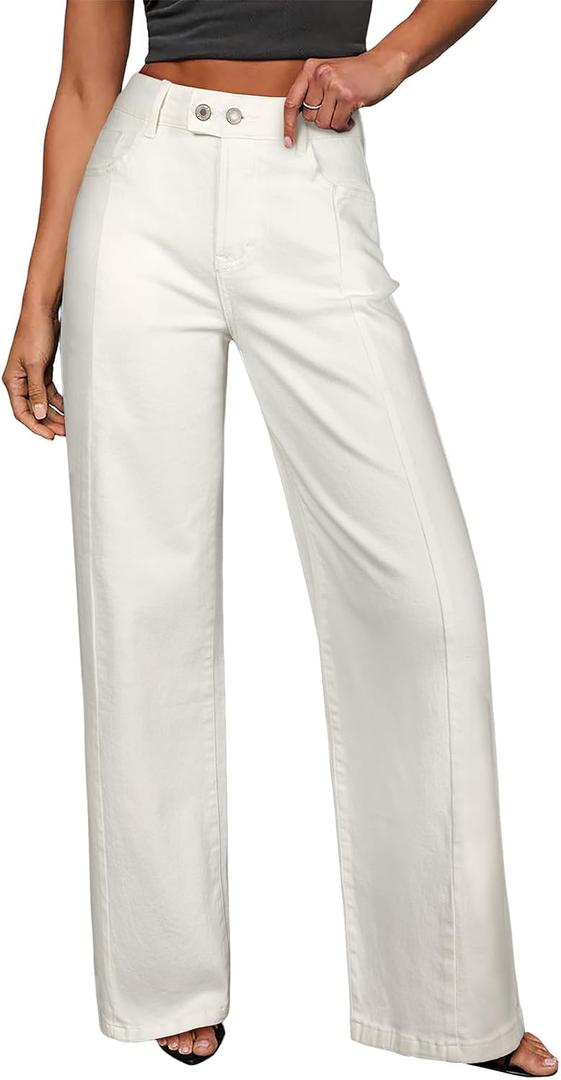 Sidefeel Women's Wide Leg Jeans High Waisted Stretchy Baggy Front Seam Denim Pants, 6