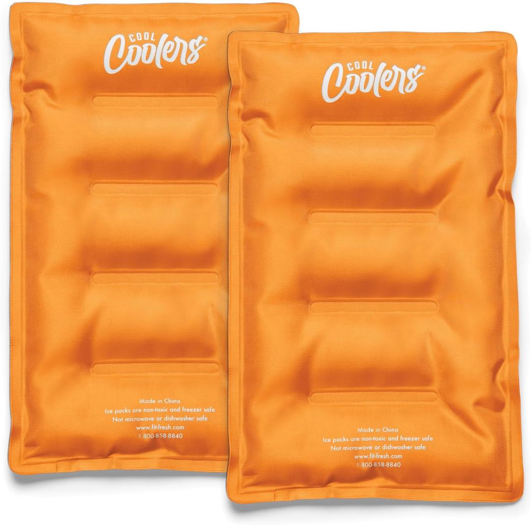 Cool Coolers 2 Pack Soft Ice for Coolers, Large Reusable Lunch Box Ice Pack, Flexible Stretch Nylon, Durable, Cooler Ice Packs for Lunch Boxes, Large Reusable Freezer Packs, by Fit & Fresh, Apricot