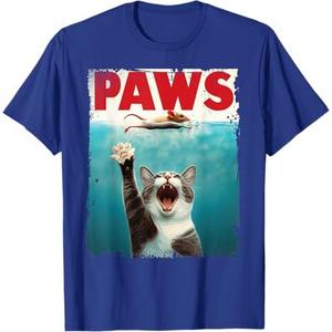 PAWS Parody Cat Mouse Humorous Cat Chasing Mouse Kitten T-Shirt (Small, Royal Blue)