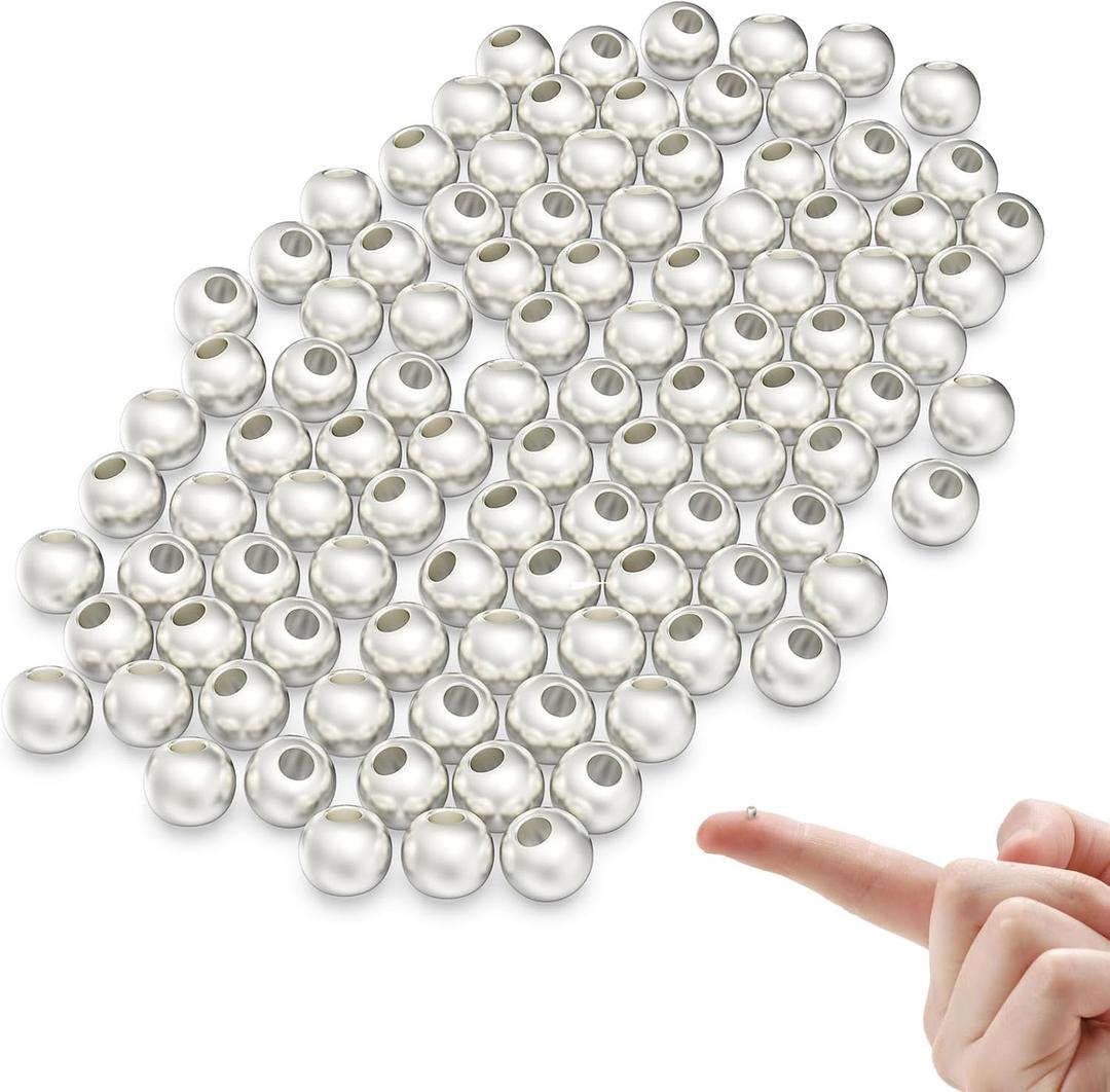 925 Sterling Silver Beads for Jewelry Making 100Pcs S925 Smooth Balls Beads for Stackable Bracelet Necklace Craft (Made in Italy 2MM)