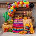 Roowest 18 Pcs Fiesta Mexican Party Decor Set Table Runners Hay Bale Boxes Inflatable Cactus Paper Flowers Cards Taco Birthday Day of the Dead Supplies